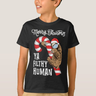 Merry Christmas Ya Filthy Human Funny Sloth Xmas T-Shirt