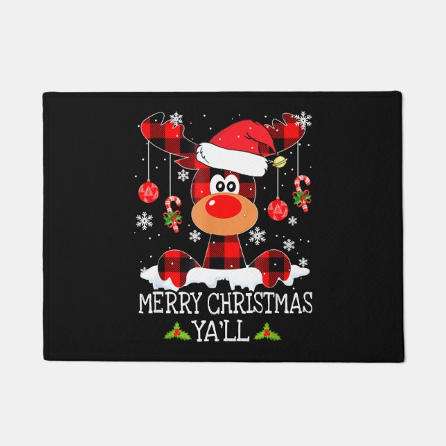 Merry Christmas Ya ll Buffalo Red Plaid Reindeer S Doormat (Front)