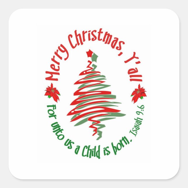 Merry Christmas Yall 2 Square Sticker (Front)