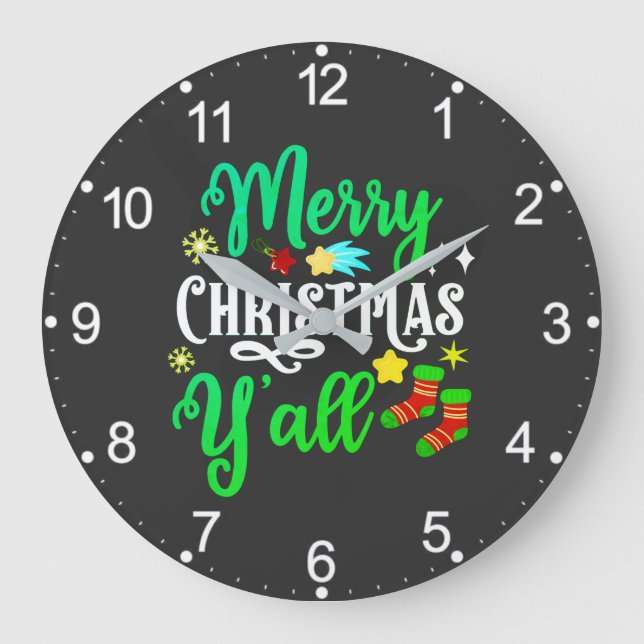 Merry Christmas Y'all-85918 Large Clock (Front)