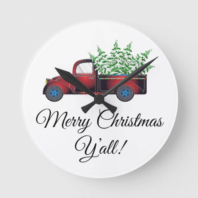 Merry Christmas Y'all Acrylic Wall Clock (Front)