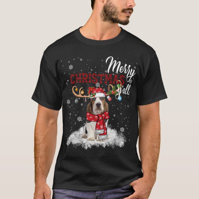 Merry Christmas Y'all Basset Hound Christmas Ornam T-Shirt (Front)