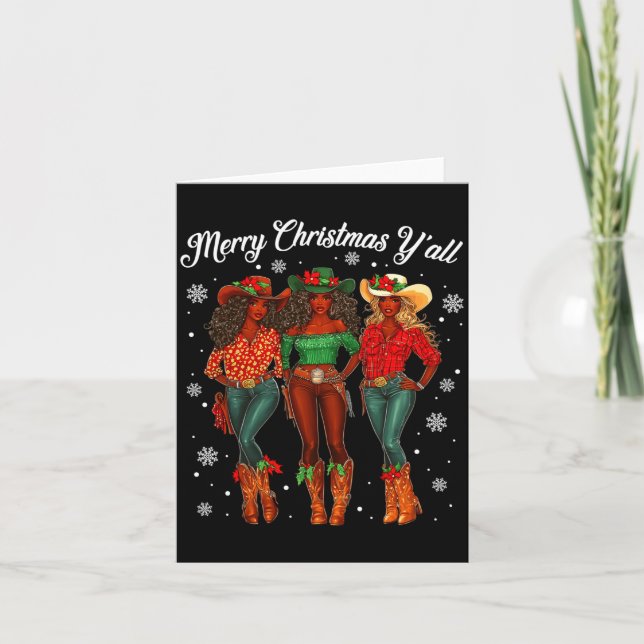 Merry Christmas Y'all Black Cowgirls African Chris Card (Front)
