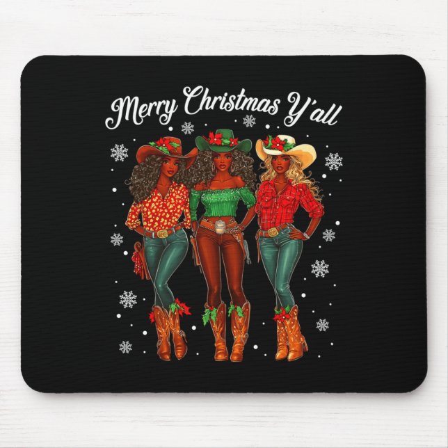 Merry Christmas Y'all Black Cowgirls African Chris Mouse Mat (Front)