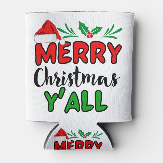 Merry Christmas Y'all  Can Cooler (Front)
