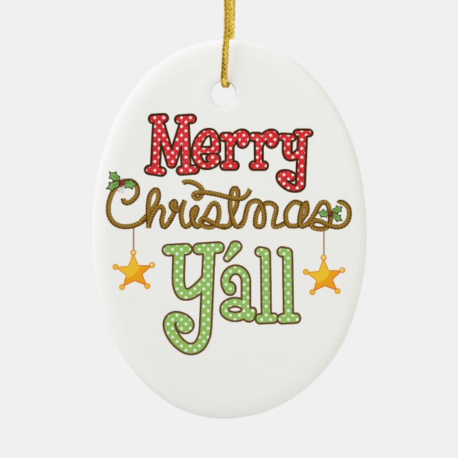 Merry Christmas Y'all Ceramic Tree Decoration (Front)
