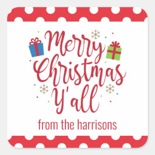 Merry Christmas Y'all Christmas Gift Stickers