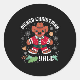 Merry Christmas Yall Christmas Gingerbread Cowboy Classic Round Sticker