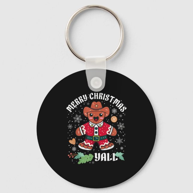 Merry Christmas Yall Christmas Gingerbread Cowboy  Key Ring (Front)