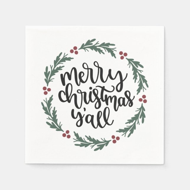 Merry Christmas Y'all Christmas Paper Napkin (Front)