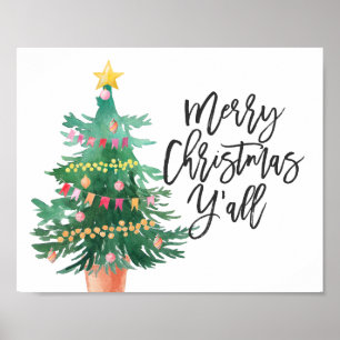 Merry Christmas Y'all, Christmas Tree Poster