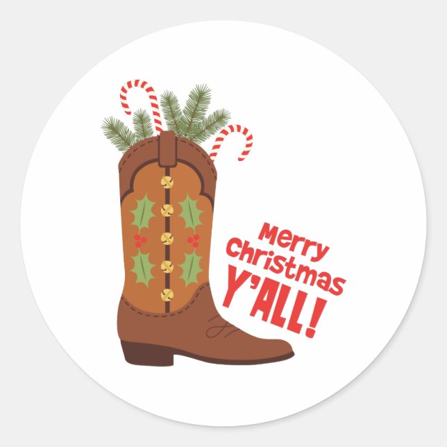 Merry Christmas Yall Classic Round Sticker (Front)