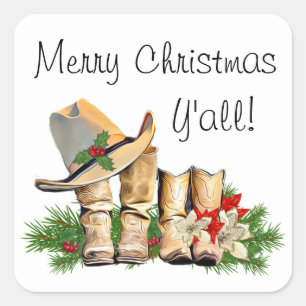 Merry Christmas Y'all Country and Western Rustic Square Sticker