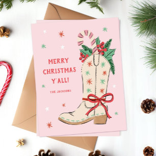 Merry Christmas Y'all Country Cowboy Boot Holiday Card