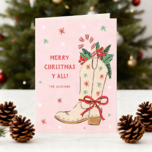 Merry Christmas Y'all Country Cowboy Boot  Holiday Card