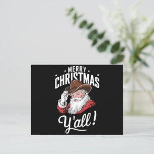 Merry Christmas Y'all Country Cowboy Santa Claus Holiday Postcard