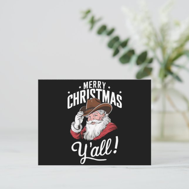 Merry Christmas Y'all Country Cowboy Santa Claus Holiday Postcard (Standing Front)