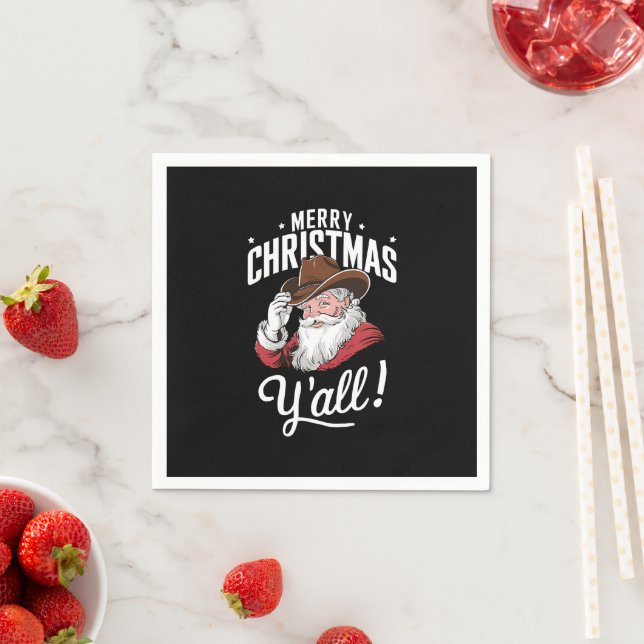 Merry Christmas Y'all Country Cowboy Santa Claus Napkin (Insitu)