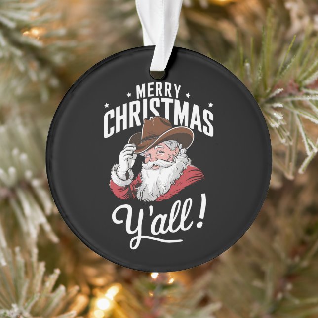 Merry Christmas Y'all Country Cowboy Santa Claus Ornament (Tree)