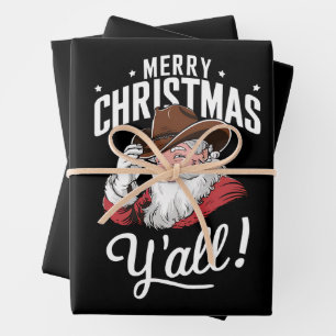 Merry Christmas Y'all Country Cowboy Santa Claus Wrapping Paper Sheet