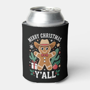Merry Christmas Yall Cowboy Gingerbread Cactus Can Cooler