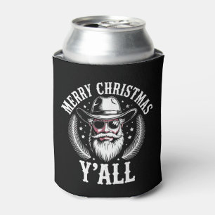 Merry Christmas Y'all Cowboy Santa West Western Can Cooler
