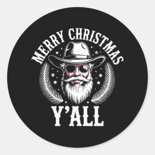 Merry Christmas Y'all Cowboy Santa West Western Classic Round Sticker
