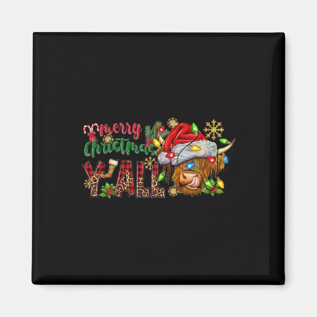 Merry Christmas Y'all Cute Highland Cow Christmas  Magnet (Front)