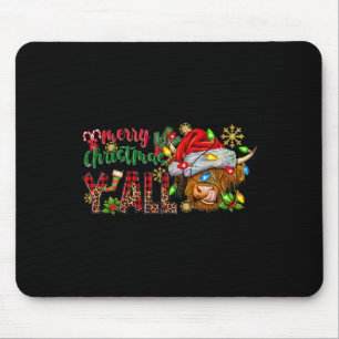 Merry Christmas Y'all Cute Highland Cow Christmas Mouse Mat