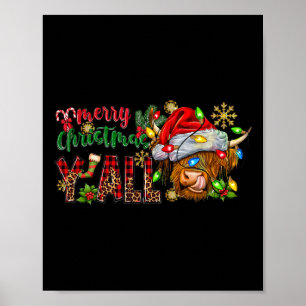 Merry Christmas Y'all Cute Highland Cow Christmas Poster