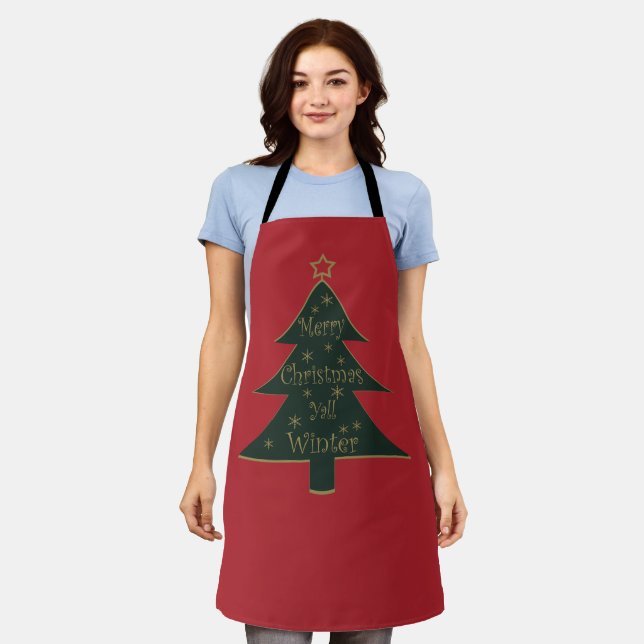 Merry Christmas yall decorated pine tree Apron (Worn)