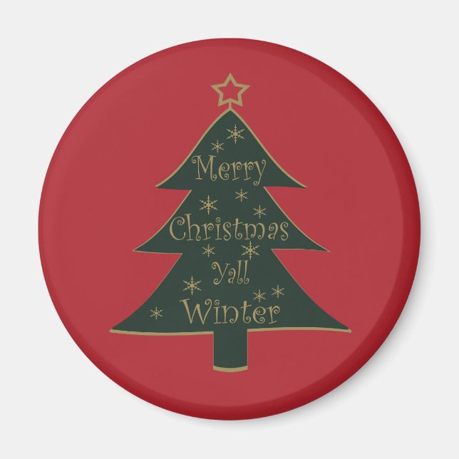 Merry Christmas yall decorated pine tree Magnet (Front)