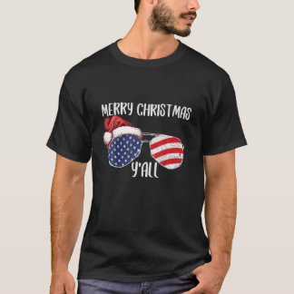 Merry Christmas Y'all Funny American Flag Sunglass T-Shirt