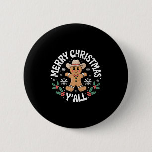 Merry Christmas Yall Gingerbread Cowboy Howdy West 6 Cm Round Badge