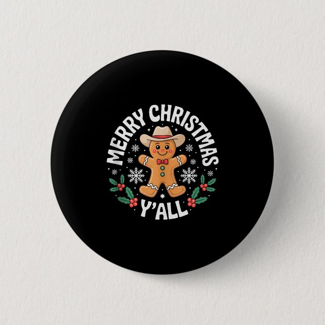 Merry Christmas Yall Gingerbread Cowboy Howdy West 6 Cm Round Badge (Front)