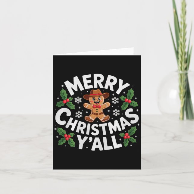 Merry Christmas Yall Gingerbread Cowboy Howdy West Card (Front)