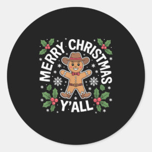 Merry Christmas Yall Gingerbread Cowboy Howdy West Classic Round Sticker