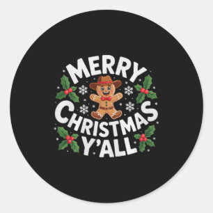 Merry Christmas Yall Gingerbread Cowboy Howdy West Classic Round Sticker