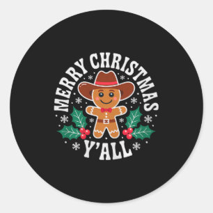 Merry Christmas Yall Gingerbread Cowboy Howdy West Classic Round Sticker