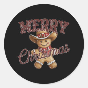 Merry Christmas Yall Gingerbread Cowboy Howdy West Classic Round Sticker