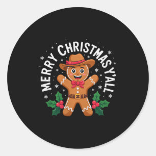 Merry Christmas Yall Gingerbread Cowboy Howdy West Classic Round Sticker