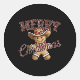 Merry Christmas Yall Gingerbread Cowboy Howdy West Classic Round Sticker