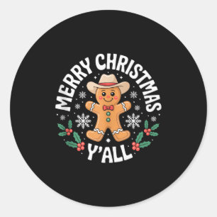 Merry Christmas Yall Gingerbread Cowboy Howdy West Classic Round Sticker