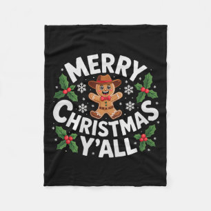 Merry Christmas Yall Gingerbread Cowboy Howdy West Fleece Blanket