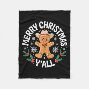 Merry Christmas Yall Gingerbread Cowboy Howdy West Fleece Blanket
