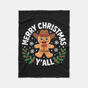 Merry Christmas Yall Gingerbread Cowboy Howdy West Fleece Blanket