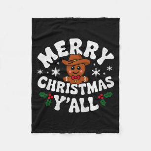 Merry Christmas Yall Gingerbread Cowboy Howdy West Fleece Blanket