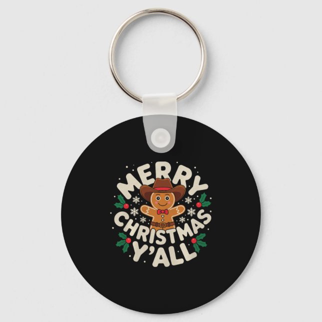 Merry Christmas Yall Gingerbread Cowboy Howdy West Key Ring (Front)