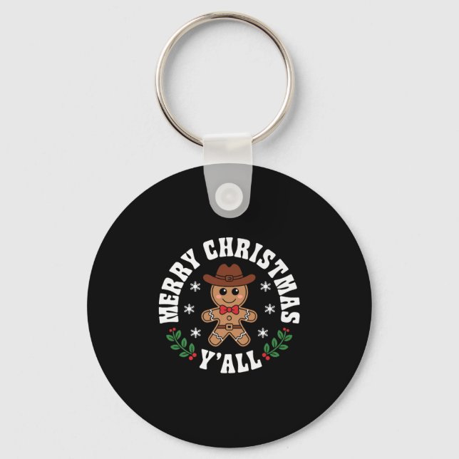 Merry Christmas Yall Gingerbread Cowboy Howdy West Key Ring (Front)
