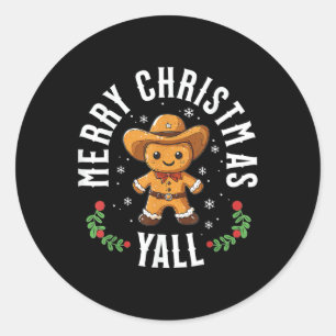 Merry Christmas Yall Gingerbread Cowboy Western  Classic Round Sticker